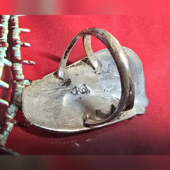 Vintage Native American Navajo Signed High Grade Royston Turquoise Ring Sz 9.25 - Picture 4 of 6